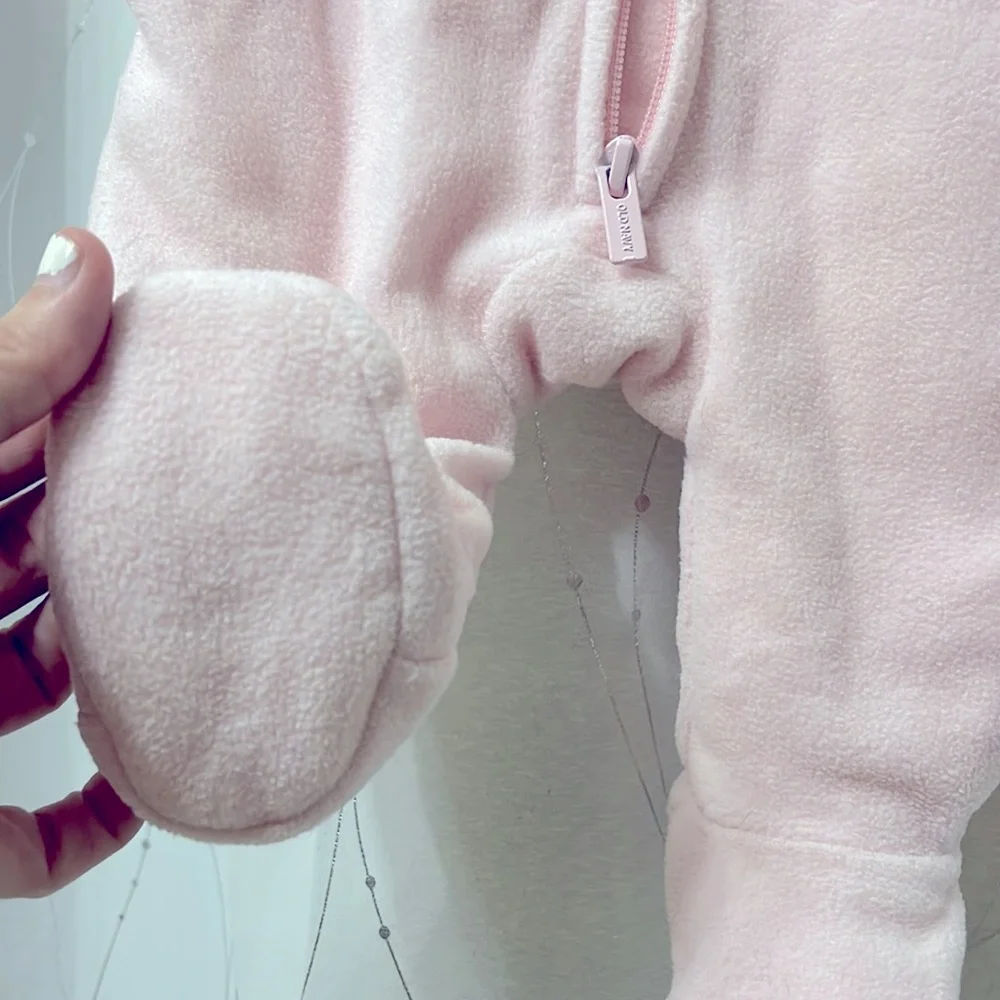 EUC Old Navy | pink, white infant’s unicorn snowsuit, zippered with flip mittens - Picture 5 of 7